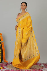 Mustard Pure Gajji Silk Banarasi Handloom Saree- Silk Mark Certified